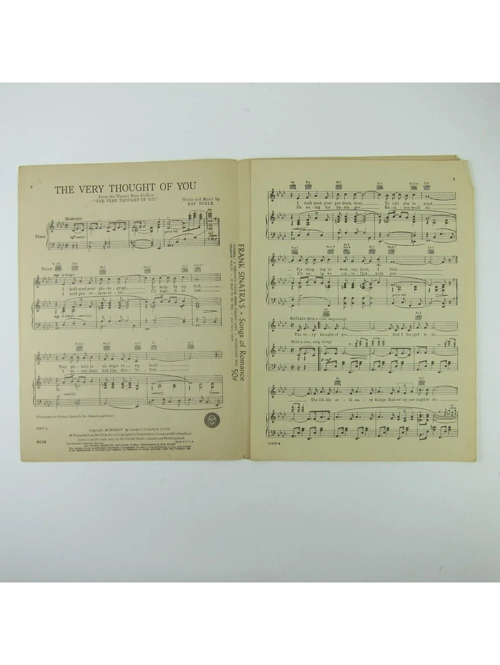 Sheet Music The Very Thought Of You Ray Noble Dennis Morgan Eleanor Parker 1934